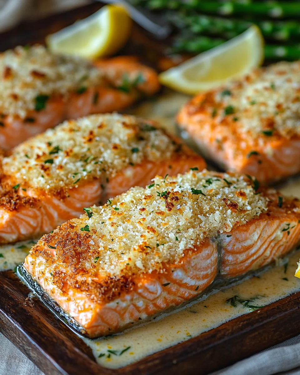 Krosse im Ofen gebackene Parmesan-Krustenlachsfilets