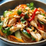 Lauwarmer Glasnudelsalat mit Erdnussh&auml;hnchen