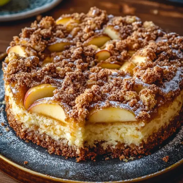 Marmorierter Apfel-Streuselkuchen mit Zimt und Nüssen
