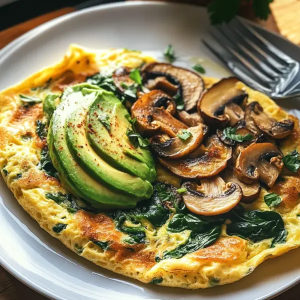 Omelett mit Pilzen, Spinat und Avocado