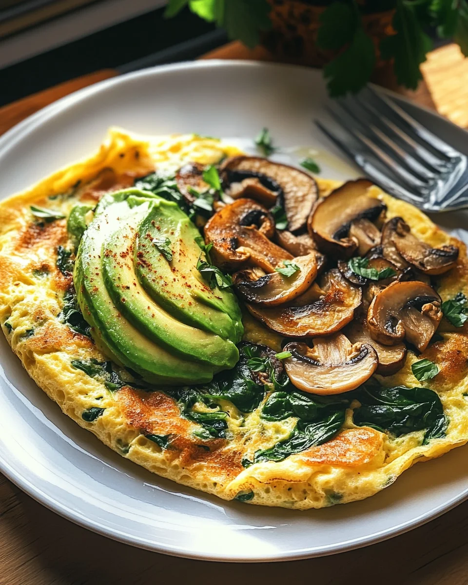 Omelett mit Pilzen, Spinat und Avocado