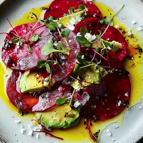 Rote Bete Carpaccio auf Avocadocreme