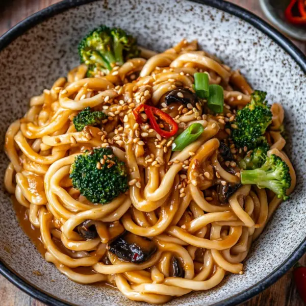 Schnelle Asianudeln mit Erdnusssauce
