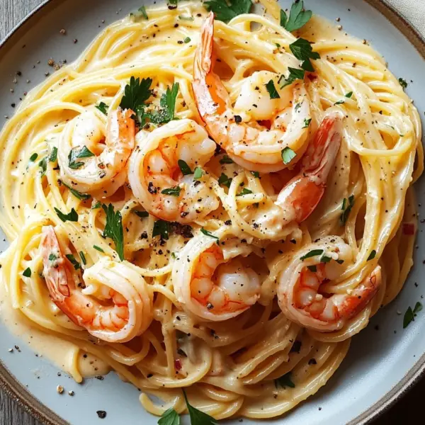 Spaghetti mit Garnelen in Knoblauch-Sahnesauce