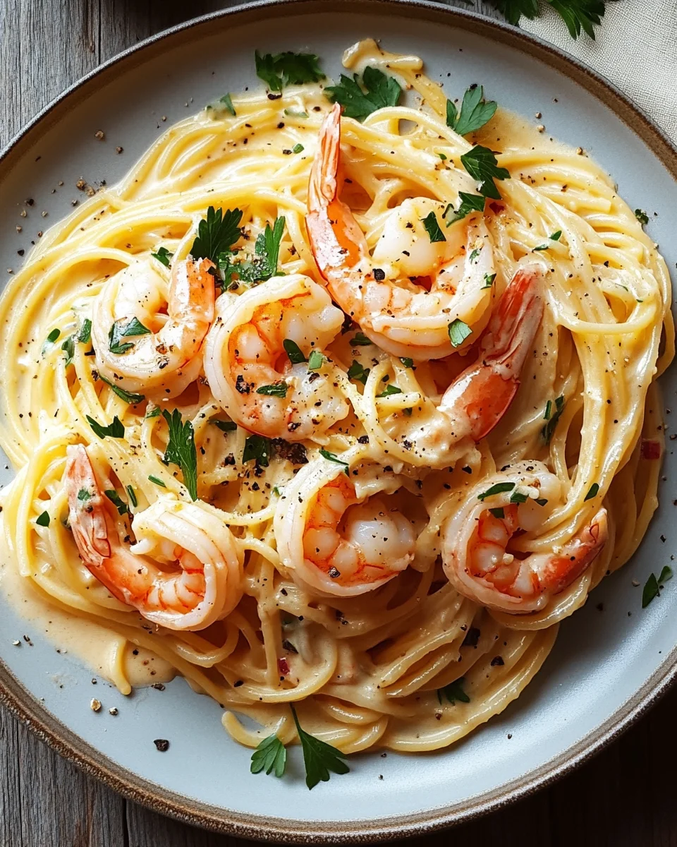 Spaghetti mit Garnelen in Knoblauch-Sahnesauce 25 Spaghetti mit Garnelen in Knoblauch-Sahnesauce