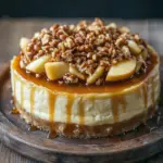 Apfel-Cheesecake mit Walnuss-Streuseln und Karamellsauce