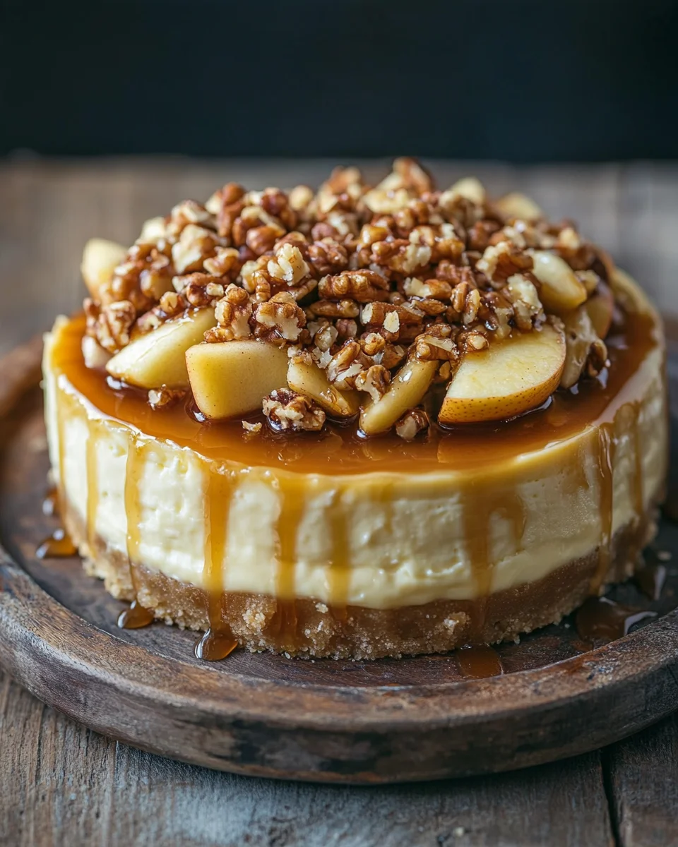 Apfel-Cheesecake mit Walnuss-Streuseln und Karamellsauce