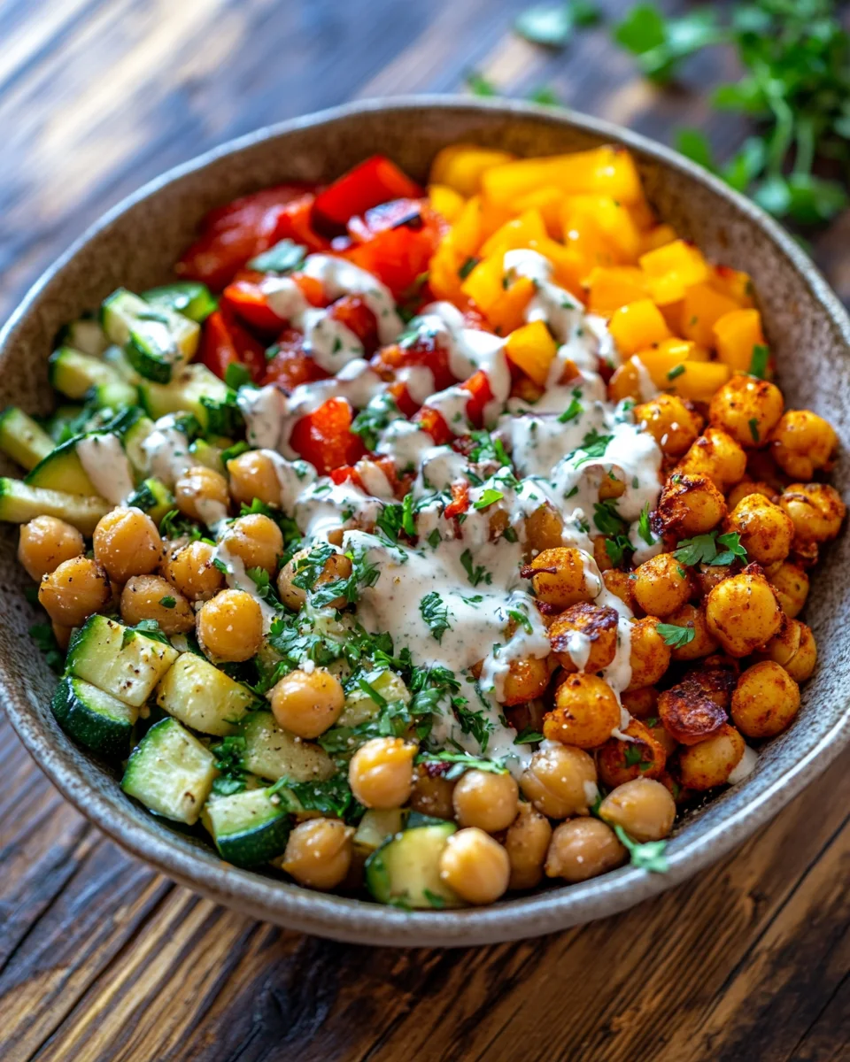Bowl mit geröstetem Gemüse und Kichererbsen mit Tahini-Dressing 31 Bowl