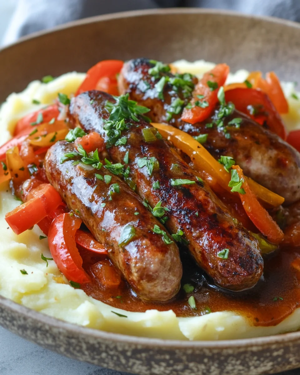 Homepage 3 Cremige Wurst und Paprika auf Kartoffelpüree