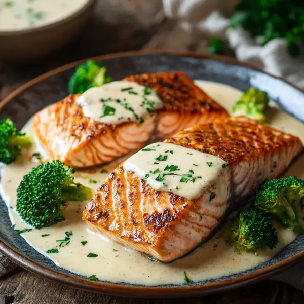 Gebratener Lachs und Brokkoli Alfredo