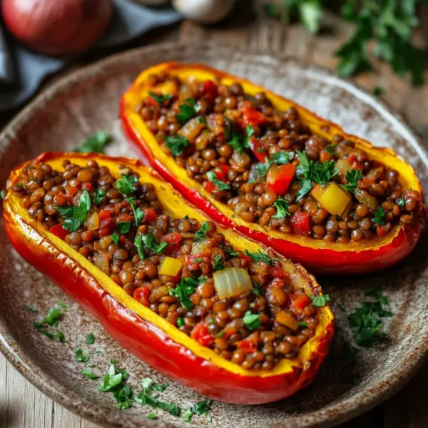 Gefüllte Spitzpaprika mit roten Linsen