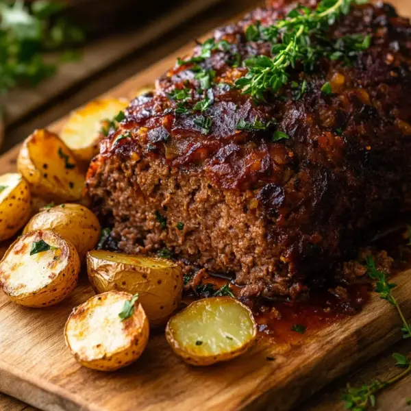 Herzhafter Hackbraten mit Ofenkartoffeln