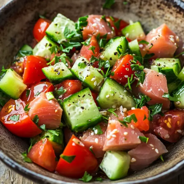 Schneller Thunfischsalat mit Gurke und Tomate
