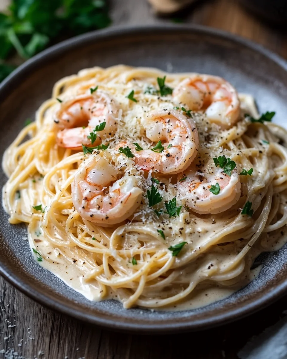 Spaghetti Alfredo mit Garnelen 20 Spaghetti