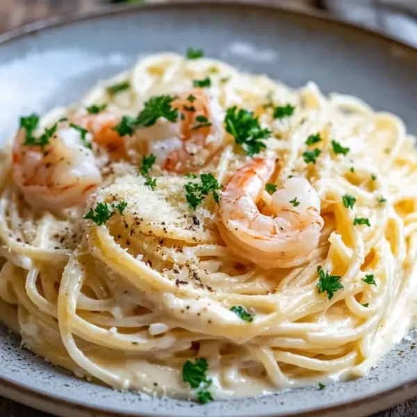 Spaghetti Alfredo mit Garnelen