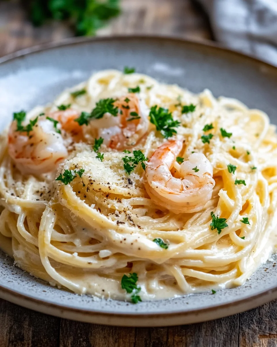 Spaghetti Alfredo mit Garnelen 22 Spaghetti Alfredo mit Garnelen
