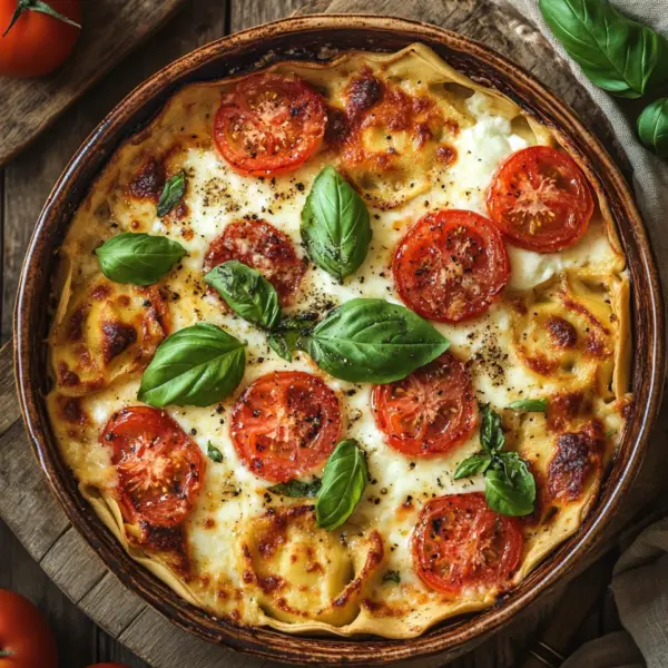 Tortellini-Auflauf mit Tomaten und Mozzarella (vegetarisches Rezept)